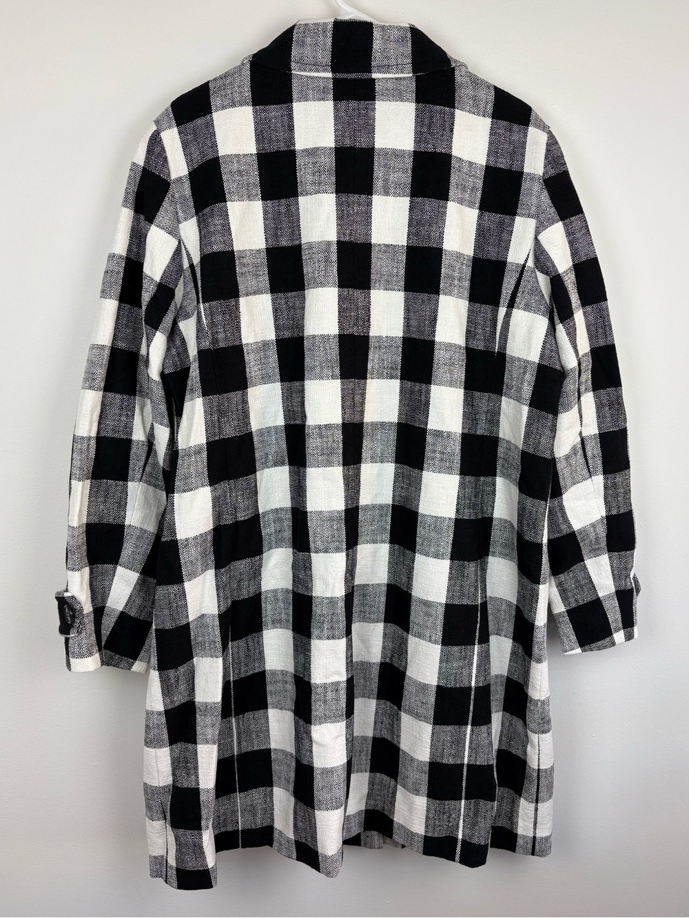 NWT Talbots B&W Buffalo Plaid Button-Front Coat XL Cotton Linen Preppy Light - Picture 5 of 9